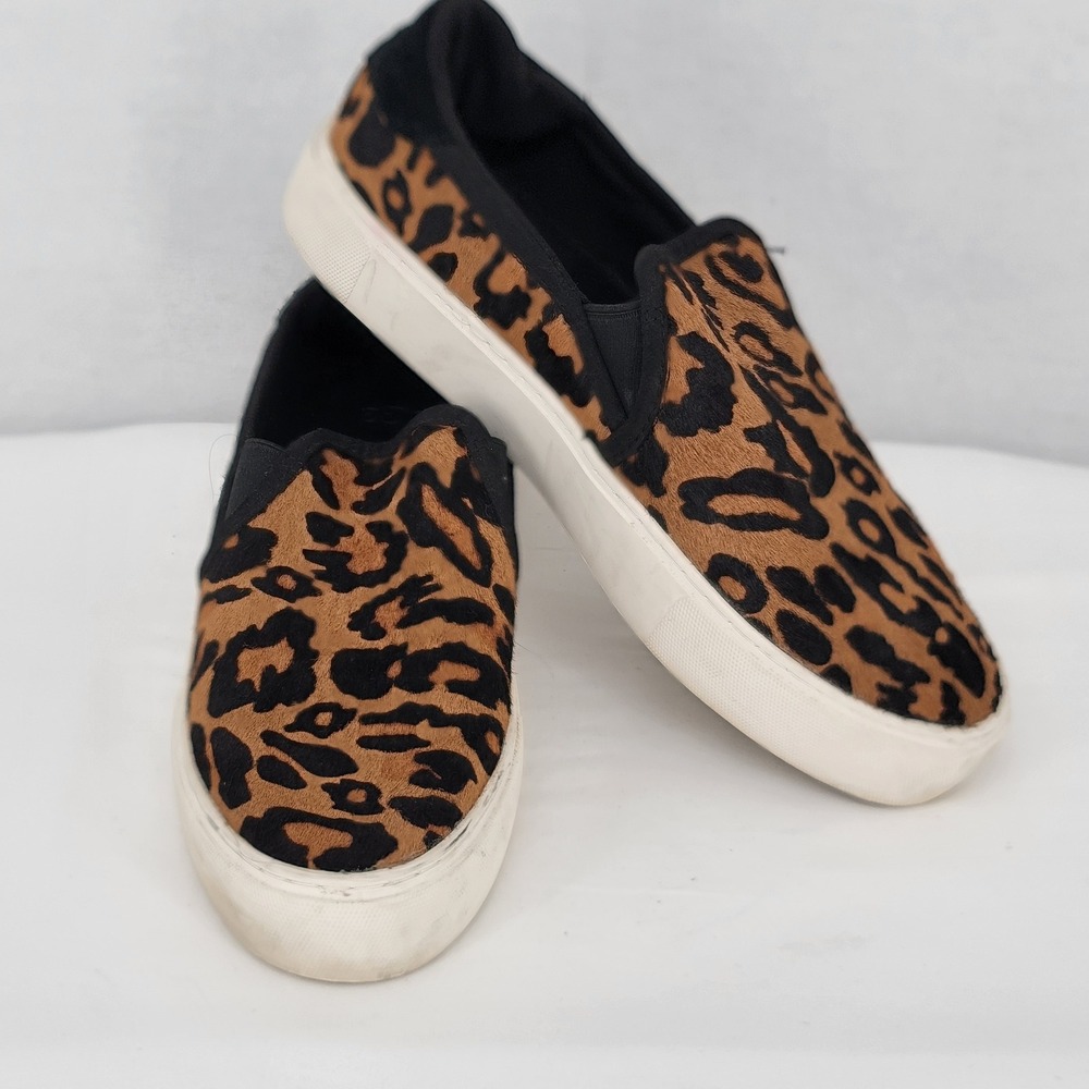 UGG Jass Leopard Print Calf Hair Slip On Platform Sneakers Brown Black Womens 8